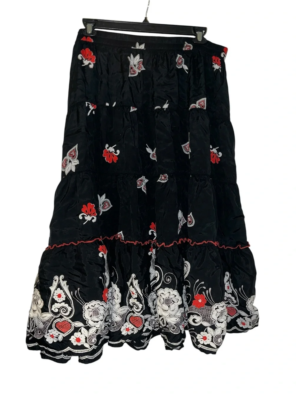 White Stag Black Maxi Skirt with Red & White Embroidered Floral Trim - Picture 7 of 9